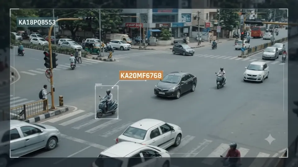 Traffic recording with vehicle boxes and plate-read annotations